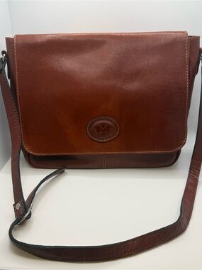 Vintage Marvic Marroquinería Genuine Leather Messenger Bag Cognac Brown